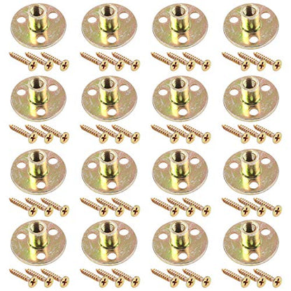Glarks 64Pcs M8(5/16'') Brad Hole Tee Nut with Mounting Screws Set Zinc Plated Carbon Steel 3-Hole T-Nuts Furniture Hardware Flange Insert Female Thread for Wood Furniture - size: 5/16''(M8) - 64Pcs