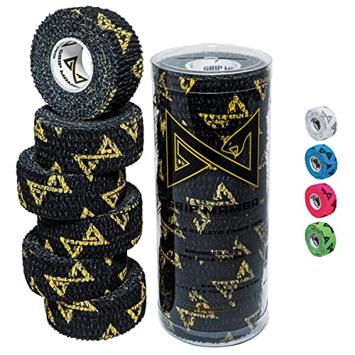 GRIP MAMBA Elastic Athletic Finger Tape, 1”Wide w/Premium Adhesive, Protects Hand Thumb Fingers Enhances Grip, Sleeve Blister Wrap for Sports, Golf, Tennis, Basketball, Pickleball (Black, 6 Rolls) - color: Black, size: 6 ROLL