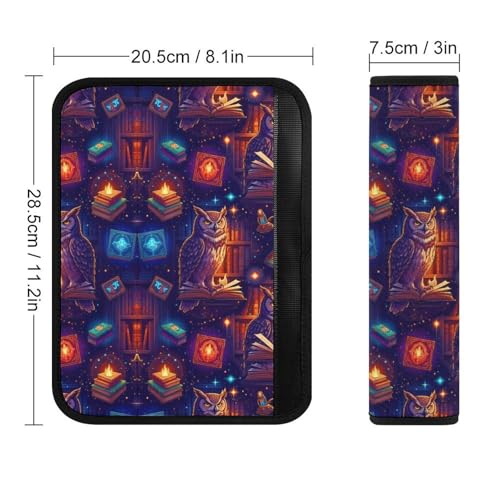 2PCS Soft Padded Car Seat Straps Shoulder Pads for Adult Use, Most Cars, Gothic Owl Reading Witch Book Shoulder Protector, Shock Absorption - color: Pattern 639