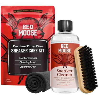 RED MOOSE Shoe & Sneaker Cleaner Kit – Leather, Suede, Nubuck, Canvas & White Shoes with Brush, Foam & Cloth, Made in USA - color: 3 Pcs Sneaker Kit-black