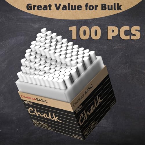 White Chalk 100PCS, Chalkboard Chalks for Classroom, Low Dust, Office and Home Use, Non-Toxic Bulk for Teachers, School Supplies Blackboard - color: white, style: 0.47''(Bold)