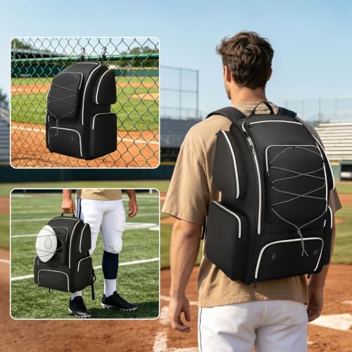 Football Backpack Bag with Separate Shoe Compartment, Large Capacity Sports Gear Bag with Multiple Pockets, Fence Hook & Padded Shoulder Straps, Durable Sports Duffel for Youth and Adult Players
