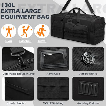 135L Extra Large Duffle Bag, Heavy Duty Sports Gym Travel Duffel Bag | for Basketball, Baseball, Hockey, Football, Helmets, and Pads - color: Black