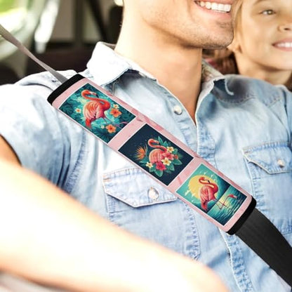 Universal Fit Seat Belt Cover for Adult Use, Stroller Pushchair High Chair, 2PCS Flamingo Tropical Animal Floral Plaid Harness Pads Strap Shock Absorption - color: Pattern 923