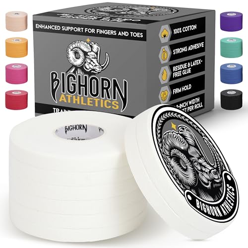 Bighorn Athletics Finger Tape 0.3-Inch x 45-Feet, 8 Rolls, White | For Jiu Jitsu, Rock Climbing, Volleyball, Football, Hands, Toes, Sports & Injuries | Residue-Free - color: White, size: 0.3-Inch