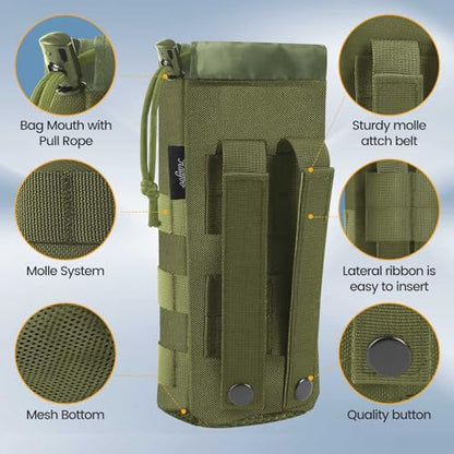 Molle Water Bottle Holder, Upgraded 1000D Nylon Tactical Molle Water Bottle Pouch, Sports Water Bottle Bag Bottom Mesh Lining Hydration Carrier for Camping, Climbing, Hiking and Travelling - color: Green-2pack