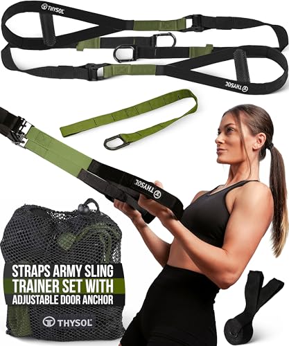 THYSOL Resistance Trainer Pro Xtreme Straps Army | Sling Trainer Set with Adjustable Door Anchor | Fitness Home Workouts - Suitable for Travelling & for Training Indoor & Outdoor - color: Army Green