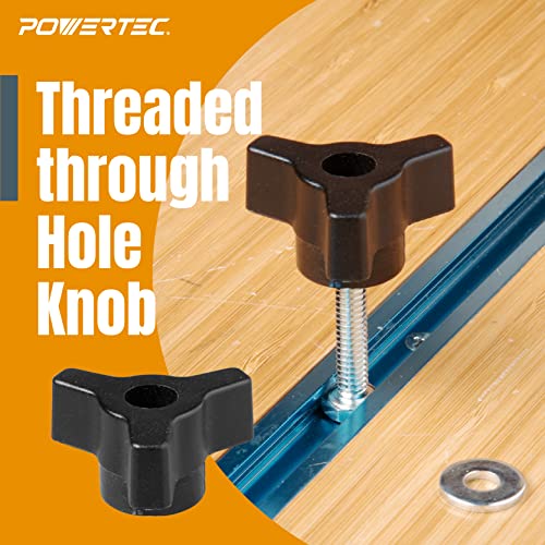 POWERTEC 71068 T Track Knob Kit with 1/4-20 by 1-1/2" Hex Bolts and Washers, Set of 10 T Track Bolts, T Track Accessories for Woodworking Jigs and Fixtures - size: 1/4"-20 Knob Kits, Set of 10