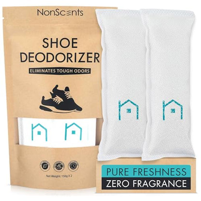 NonScents Shoe Deodorizer 1-Pack (2 Count) - Odor Eliminator, Air Freshener, Smell Absorber, Scent Remover for Shoes, Gym Bags, Soccer Cleats, Closets, Pet Area, Reusable - Shoe Deodorant - size: 1 Count (Pack of 2)