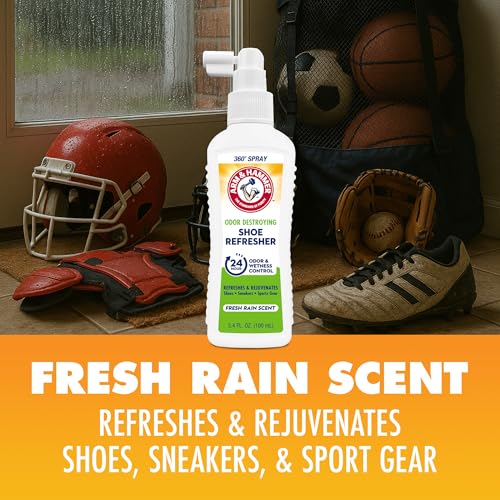 Arm & Hammer Shoe Refresher & Deodorizer Spray, Fresh Rain, 3.4 oz | Aerosol-free shoe deodorizer spray for sneaker odor and wetness control; Fresh Rain scent for everyday footwear - size: 3.4 Ounce (Pack of 1)
