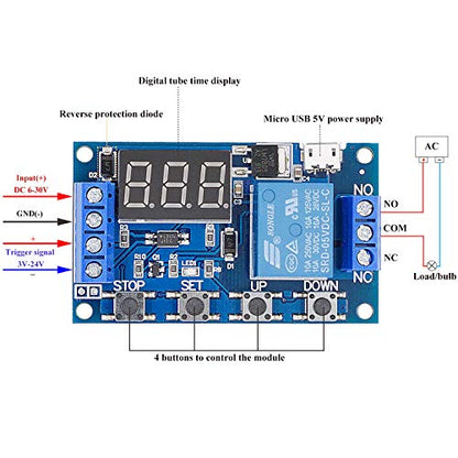 [2 Pack] DC 6-30V Timer Relay Programmable Delay Relay Module Cycle Timer with LED Display / 5V Micro USB, Smart Home Controller