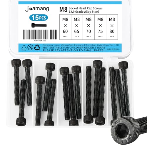 M8 x 60mm 65mm 70mm 75mm 80mm Hex Socket Head Cap Screws Bolts, 12.9 Grade Alloy Steel, Black Oxide Finish, Metric Allen Hex Drive, Fully Threaded, Assortment Kit 15Pcs - size: Socket M8x60-80mm