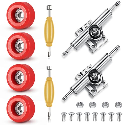 Zhehao 8 Pcs Fingerboard Bearing Wheels Standard Fingerboard Tool CNC Lathed Bearing Wheels Screwdriver and 2 Pcs Nut Driver for 34 mm Wide Decks Finger Skateboard Trucks (Red) - color: Red