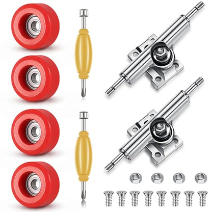 Zhehao 8 Pcs Fingerboard Bearing Wheels Standard Fingerboard Tool CNC Lathed Bearing Wheels Screwdriver and 2 Pcs Nut Driver for 34 mm Wide Decks Finger Skateboard Trucks (Red) - color: Red