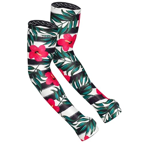 Evridwear Gardening Sleeves,UV Protection Cooling Arm Sleeve Women Men | UPF 50+ UV Sun Protection,Scratch Resistant Cover,for Farming,Driving,Outdoor - color: Striped Tropical, size: Large/Extra Large