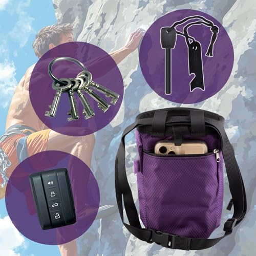 Outdoor Rock Climbing Bouldering Magnesium Powder Bag Quick Dry Waterproof Tightened Bag Gym Weightlifting Deadlift Yoga Multi Purpose Storage Bag with Metal Buckle（Purple）