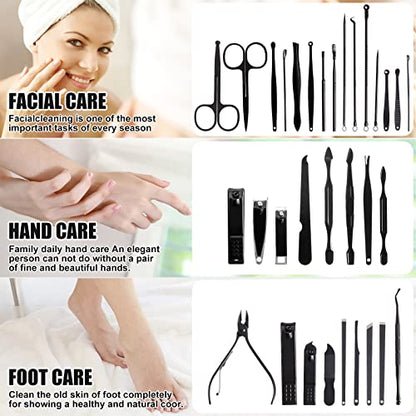 Manicure Set Pedicure Kit Womens Nail Clippers Set 32 in 1 Professional Grooming Care Tools Nail Kit Including Facial, Fingernails and Toenails Care with Travel Case Women (White/Black_32 in 1) - color: White/Black_32 in 1