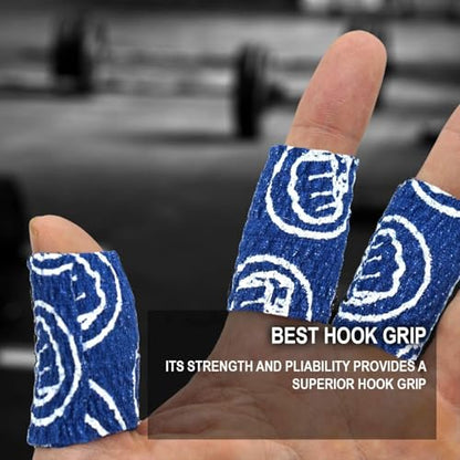 WOD Nation Flexible Hook-Grip Athletic Tape – Easy-Tear, Sweat-Proof Thumb & Finger Strips for Weightlifting - color: Blue