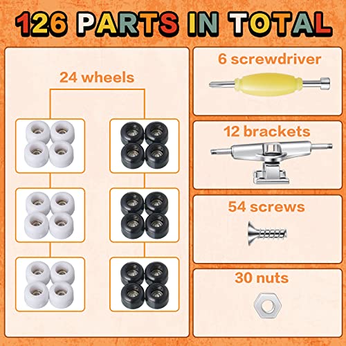 Jexine 6 Sets DIY Fingerboard Kit Fingerboard Accessories Mini Finger Skateboard Parts Include 12 Brackets 54 Screws 30 Nuts 6 Screwdriver 24 Board Wheels Tool for 96mm(Black, White) - color: Black, White