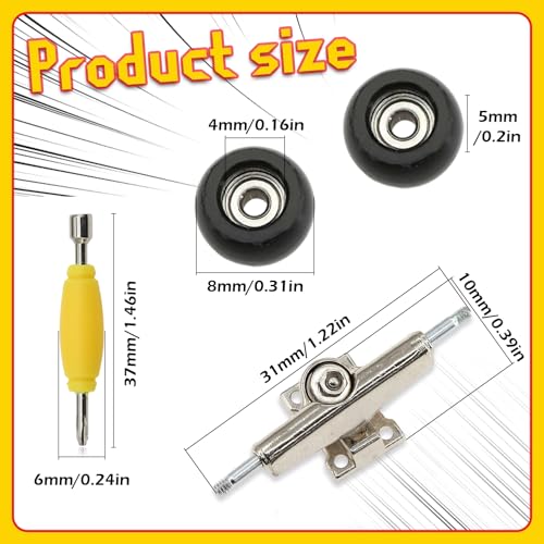 7 Pieces POM Round Black Fingerboard-Wheels Size 7.3mm*4.5mm Tool Set with 1 Screwdrivers 2 Alloy axles - color: Round Black
