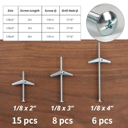 HASWARE Toggle Bolt Zinc Plated Steel and Wing Nut for Hanging Heavy Items on Drywall 1/8 Multi (25 Pack) - size: 1/8 Multi (25 Pack)