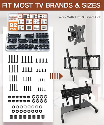92PCS TV Mounting Hardware Screw Kit, M4 M5 M6 M8 Screws | Includes Spacers and Washers for Most TV / Monitor VESA Mount, TV Mount Replacement Screws with Box up to 80", Black