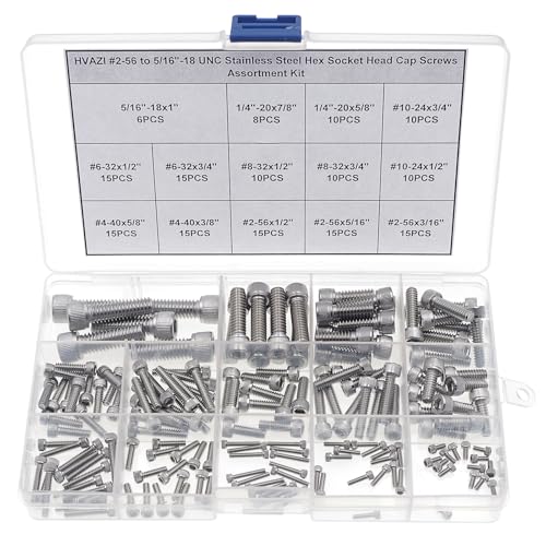 #2-56 to 5/16"-18 UNC Stainless Steel Knurled Socket Cap Screw Kit | 14 Sizes, #2-56 #4-40 #6-32 #8-32 #10-24 1/4"-20 5/16"-18 UNC 304 SS Hex Drive Full Thread Cap Screws Assortment w/ Box