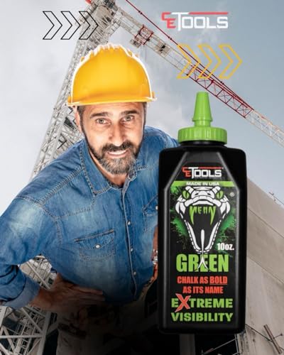 CE TOOLS Mean Green® Marking Chalk, Color GREEN, EXTREME VISIBILITY, MADE IN USA -10 oz (283.5g) For Chalkline, Hydrophobic, Construction Chalk. - color: MEAN GREEN