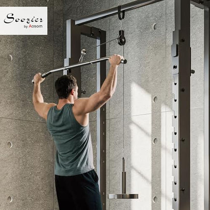 Soozier Weight Cable Pulley System Gym, Pulley System for Home Gym, Cable Machine Power Rack Pulley Attachment for LAT Pull Down, Biceps Curl, Tricep Workout, Red
