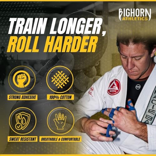 Bighorn Athletics Jiu Jitsu Finger Tape | Residue-Free Athletic Finger Tape for Sports & Injuries: Rock Climbing, Volleyball, Football, Basketball, Hands & Toes | 0.3-Inch x 45-feet, 8-Rolls, Blue | Residue-Free, For Sports & Injuries, Jiu Jitsu, Rock Cli