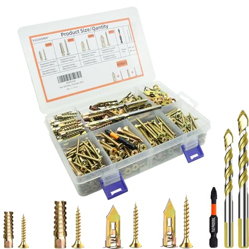 420pcs Self Drilling Drywall & Concrete Anchor Kit (M6 M8, 4 Sizes) with M6 & M8 Drill Bits, Loose Hinge Hole Repair, for Concrete, Wooden, and Home Decor Wall Hole Repair Kit - size: Screws -420-A
