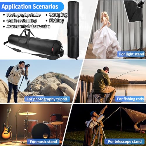 HEMMOTOP Tripod Bag, 47x8.3in All Sides Thick Padded Tripod Carrying Case with Shoulder Strap and Handle, Heavy Duty Light Stand Bag with Two Zippered Pockets for Pool Cue, Speaker Stand -R12021 - size: 47" L x 8.3" D