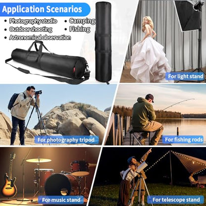 HEMMOTOP Tripod Bag, 47x8.3in All Sides Thick Padded Tripod Carrying Case with Shoulder Strap and Handle, Heavy Duty Light Stand Bag with Two Zippered Pockets for Pool Cue, Speaker Stand -R12021 - size: 47" L x 8.3" D