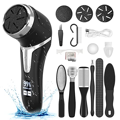 Electric Callus Remover for Feet with Vacuum, Professional Pedicure Tools Kit, Rechargeable Waterproof Foot File for Foot Care Deadskin Remover with 3Heads&2Speed,LCD Display - style: Black Electric Callus Remover +10in1