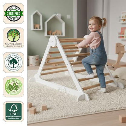 Little Partners Learn 'N Climb Foldable Wooden Climbing Triangle, Wood Climbing Gym for Toddlers, Triangle Climber for Skill-Building and Active Play, White & Natural - color: White W/ Natural