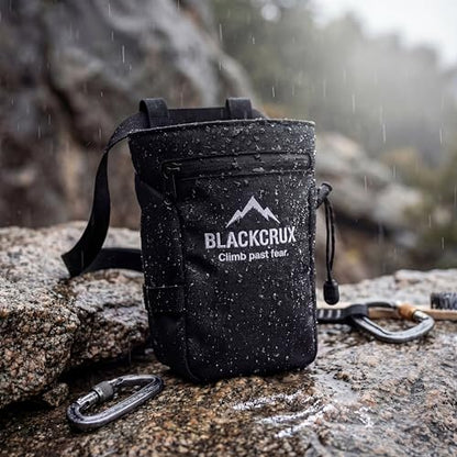 Chalk Bag for Rock Climbing, 600D Cordura Climbing Chalk Bag with Stiff Rim, Water-Resistant Design, Zippered Pocket, Adjustable Belt & Brush Holder, for Bouldering, Gym, Weight Lifting