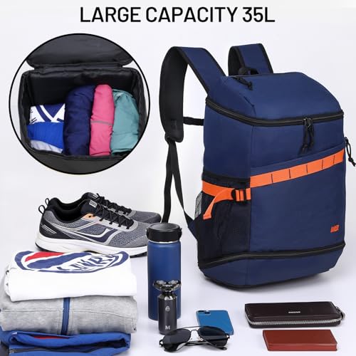 MIER Men's Gym Backpack Lightweight Sports Bag with Shoe Compartment | 35L Capacity Back Pack, Multi-Pockets, Separate Compartment, Wet Pocket, Water Resistant, For Training, Workout & Travel - color: Blue