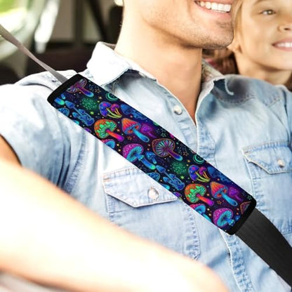 Universal Soft and Comfortable Car Seat Straps Shoulder Pads for Girls and Boys, Most Cars, 1 Pair Trippy Purple Mushrooms Harness Pads Strap Comfortable Driving - color: Pattern 1260
