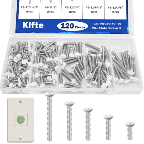 120 pcs Wall Plate Screws, White Outlet Screws 6-32 Thread Light Electrical Cover Panel Switch Plate Screws 5 Length Sizes (3/8", 9/16", 3/4", 1", 1.2") - color: White, size: 3/8", 9/16", 3/4", 1", 1.2"