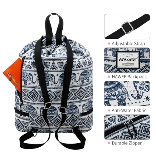 Dry Wet Drawstring Backpack with Shoe Compartment for Women Adjustable Gym Bag - color: Elephant