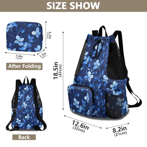 Drawstring Backpack Climbing Gym Bag With Pockets Pull String Back Pack Waterproof Sweet Callistephus Flowers Royal Blue