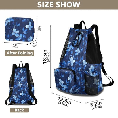 Drawstring Backpack Climbing Gym Bag With Pockets Pull String Back Pack Waterproof Sweet Callistephus Flowers Royal Blue