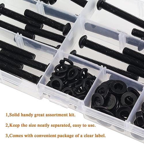 HELIFOUNER 85 Pieces M6 x 30mm /35mm /40mm /45mm /50mm, Button Head Socket Cap Metric Screws Bolts Washers Nuts Kit, 10.9 Grade Alloy Steel, Fully Threaded, Black - size: M6 x 30/35/40/45/50mm, style: Button Head
