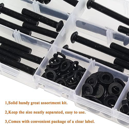 HELIFOUNER 85 Pieces M6 x 30mm /35mm /40mm /45mm /50mm, Button Head Socket Cap Metric Screws Bolts Washers Nuts Kit, 10.9 Grade Alloy Steel, Fully Threaded, Black - size: M6 x 30/35/40/45/50mm, style: Button Head