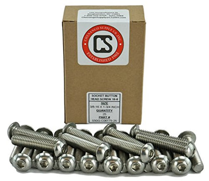 Chenango Supply 3/8-16 x 1-3/4" Stainless Socket Button Head Cap Screws | 18-8, Coarse Thread, Full Thread, Hex Drive, Corrosion-Resistant - size: 3/8-16 X 1-3/4