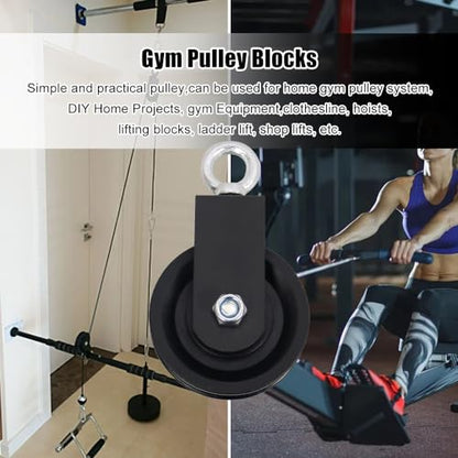 CNQLIS Gym Pulley Blocks - 3.54in/90mm Gym Wheel with Hanging Straps and Carabiner, Wall Mount Fixed Pulley, DIY Fitness Equipment - size: 3.54“ + 3.46”