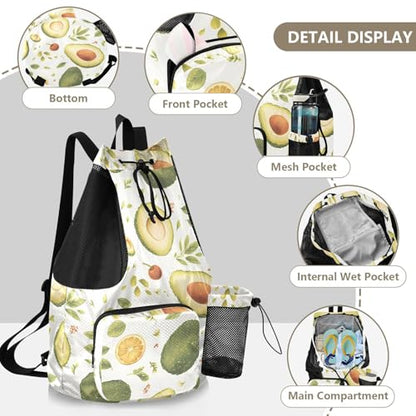 GuoChe Drawstring Backpacks Gym Swim Bag With Inside Pockets Pull String Bag Waterproof Cute Avocado White - color: Cute Avocado White
