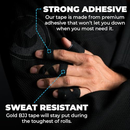 Gold BJJ Jiu Jitsu Tape - Strong Athletic Finger Tape, 1/2" x 30' - Protect Fingers and Toes in MMA, Judo, Wrestling, Martial Arts, Rock Climbing - color: White