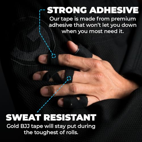 Gold BJJ Jiu Jitsu Tape - Strong Athletic Finger Tape, 1/2" x 30' - Protect Fingers and Toes in MMA, Judo, Wrestling, Martial Arts, Rock Climbing - color: Red