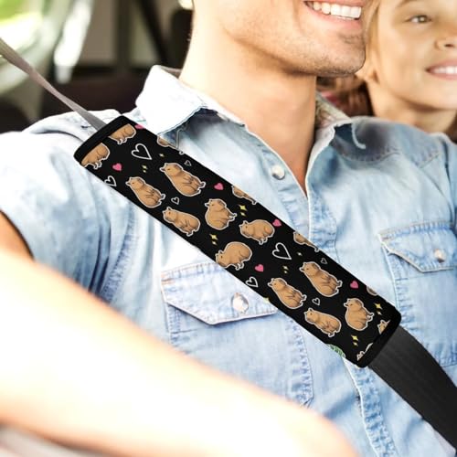 1 Pair Universal Soft and Comfortable Seat Belt Shoulder Pad for Adult Use, Stroller Pushchair High Chair, Cool Capybara Black Neck Strap Covers, Anti-Slip Pad - color: Pattern 637